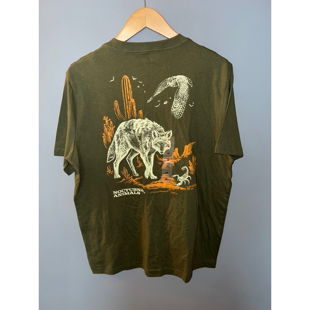 Old Navy Mens Nocturnal Animals Graphic Tee Olive Green Wolf Scorpion Size M